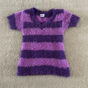 Justice Purple Striped Fuzzy Sweater Size 14